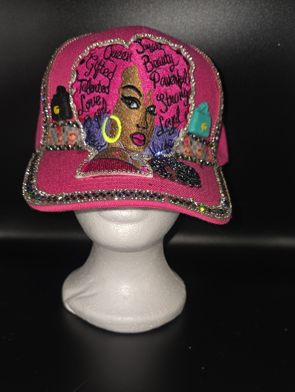 Women's Embellished Pink Embroidered Statement Cap